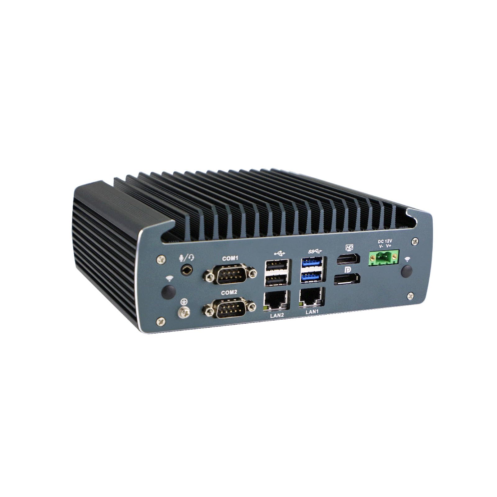 Fanless Industrial PC, Mini Computer, IPC, Celeron J6412, Windows 11 / Linux Ubuntu, IX15, TPM 2.0, 6 x COM, HDMI, DP, 3 x LAN, GPIO, 9-36V 2Pin Phoenix, 32G RAM, 128G SSD