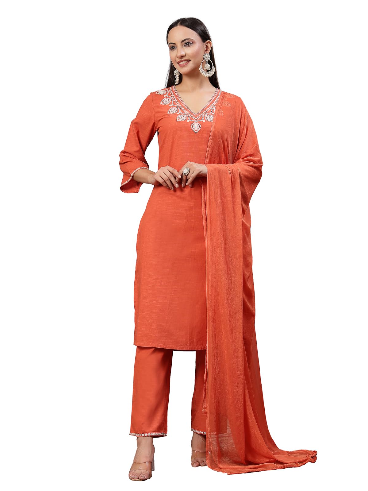 nayam by lakshita Solid Embroidered Cotton Linen Straight Kurta Set with Dupatta for Women-picture-27