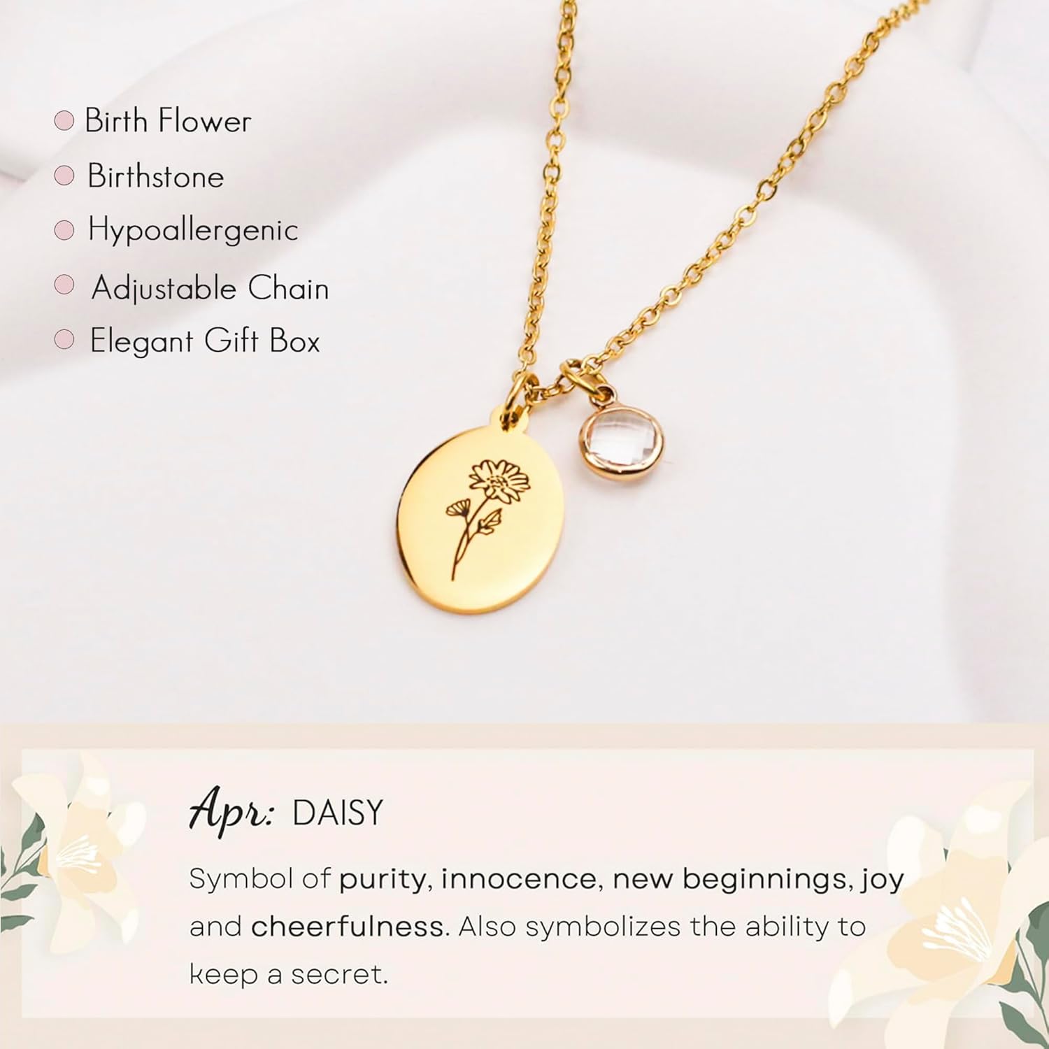 Birth Flower Necklaces for Women, 18K Gold Plated Dainty Birthstone Pendant Necklaces Trendy Handmade Oval Coin Birth Month Flower Jewelry Birthday Gifts for Women Girls Teens - Image 4