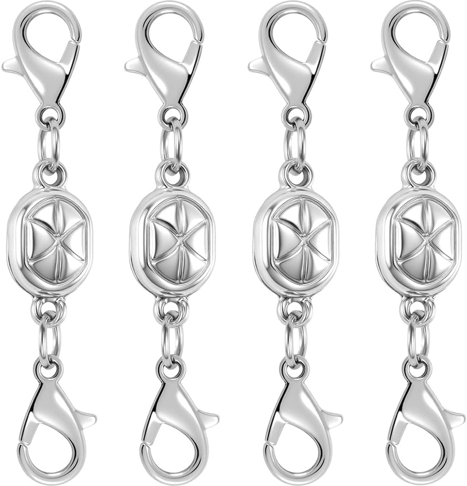 Magnetic Necklace Clasps and Closures-Magnetic Necklace Clasp Set, Double Locking Design, Gold and Silver (4pcs Silver)