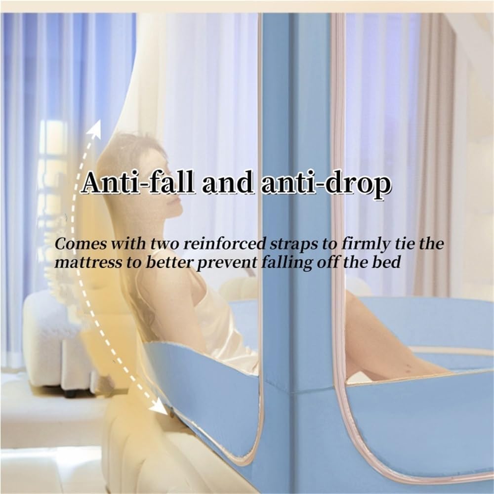 Canopy Bed Curtains Twin Size, Dream Bed Canopy for Adult, Blackout Private Space Sleeping Bed Tent, 3 Doors Breathable Solid Color Mosquito Net(Light Blue,2 * 2.2m/6.6 * 7.2ft)
