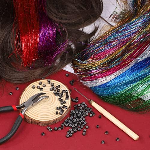 Hair Tinsel Strands Kit, 12 Colors 2400 Strands Tinsel Hair Extensions Glitter Hair Accessories Decoration for Party Supplies