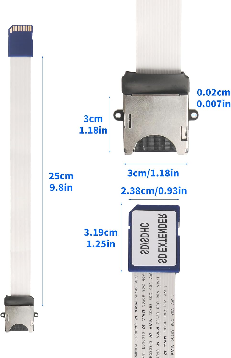 SD Card Extension Cable Adapter SD Male to Female Flexible Flat FFC Extension Cable Adapter for Car GPS, Car DVD, Large Mechanical Equipment (9.8in/25cm)