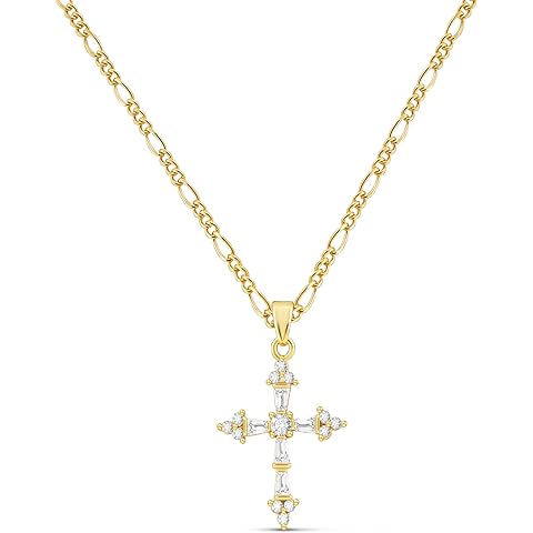 Cross Necklace for Women,Double Cross Necklace 14K Gold Plated Cross Pendant Neckla...