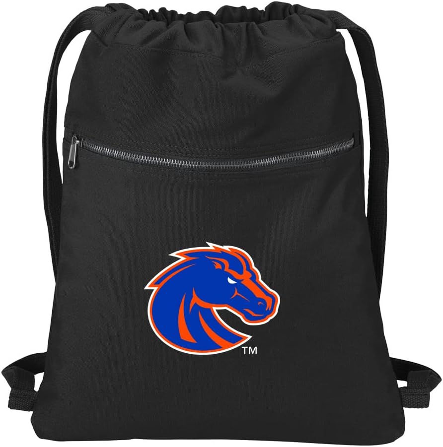 Broad Bay Boise State University Drawstring Backpack RICH COTTON Boise State Broncos Cinch Bag (Black)
