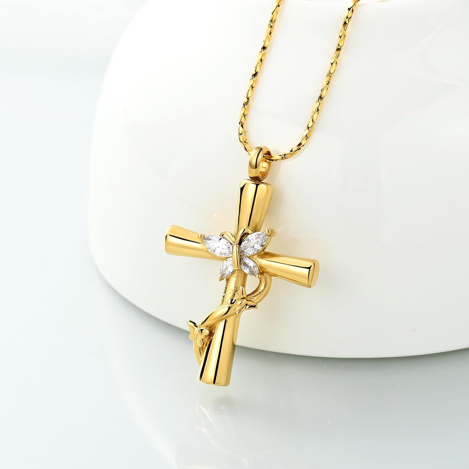 Imrsanl Urn Necklaces for Ashes for Women Cremation Jewelry Cross with Butterfly Memorial Ash Pendant Keepsake Jewelry Gifts for Loss of Loved One - Image 3