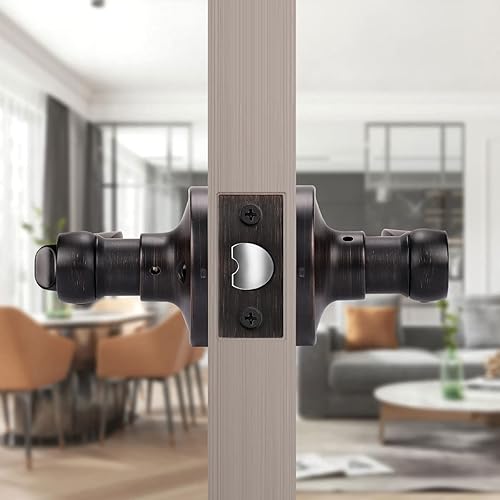 Miniatura 5 de KNOBWELL Paquete de 10 manijas interiores de bronce para puertas de privacidad, para bañodormitorio, palancas de puerta sin llave para izquierda o