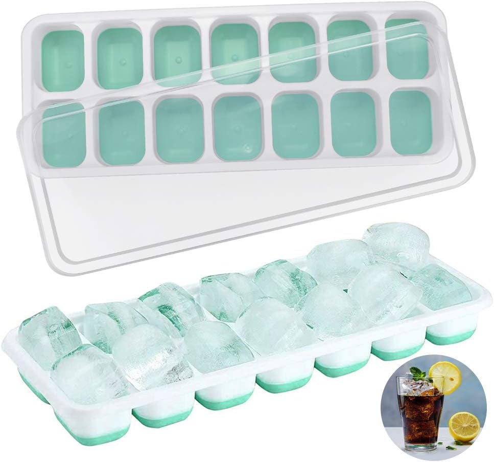 KBNIAN 2 PCS Ice Cube Tray with Lid 14Block Ice Molds with Easy