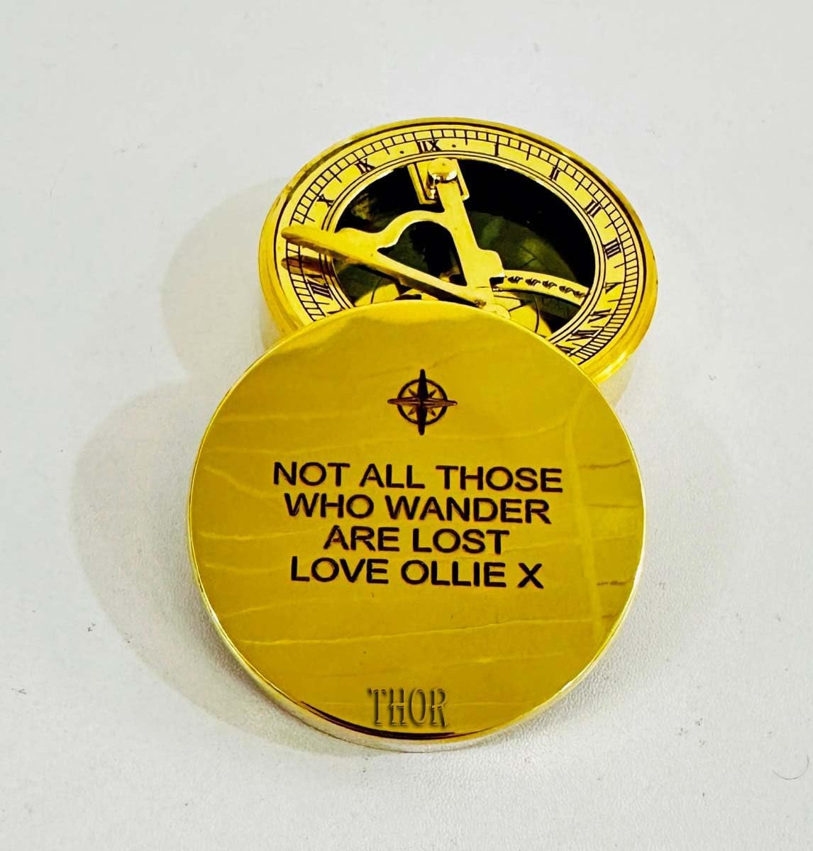 Brass Sundial Compass Marine Boat Pocket Sun Dial with Leather Box Nautical Marine Gift Sun Clock Pirate Watch Accessory