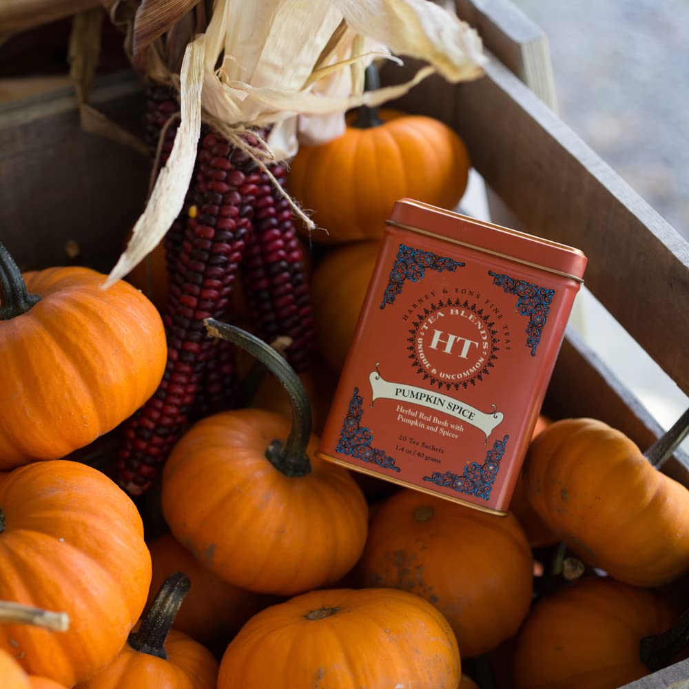 Harney & Sons Pumpkin Spice Tea, Caffeine Free Rooibos Blend, 20 sachets (Pack of 4)