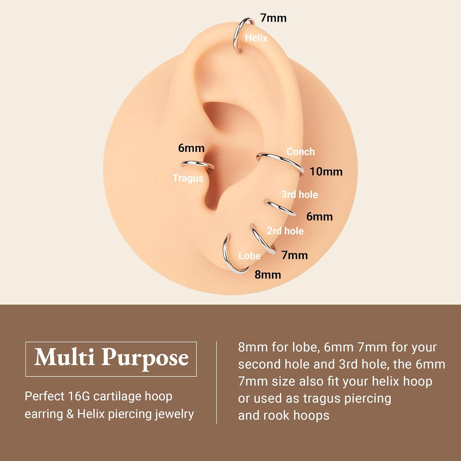 LEE&RO 16G 6MM 7MM 8MM 9MM 10MM Hinged Clicker Septum Rings 16G Nose Hoop Tragus Helix Cartilage Hoop Earrings - Image 2