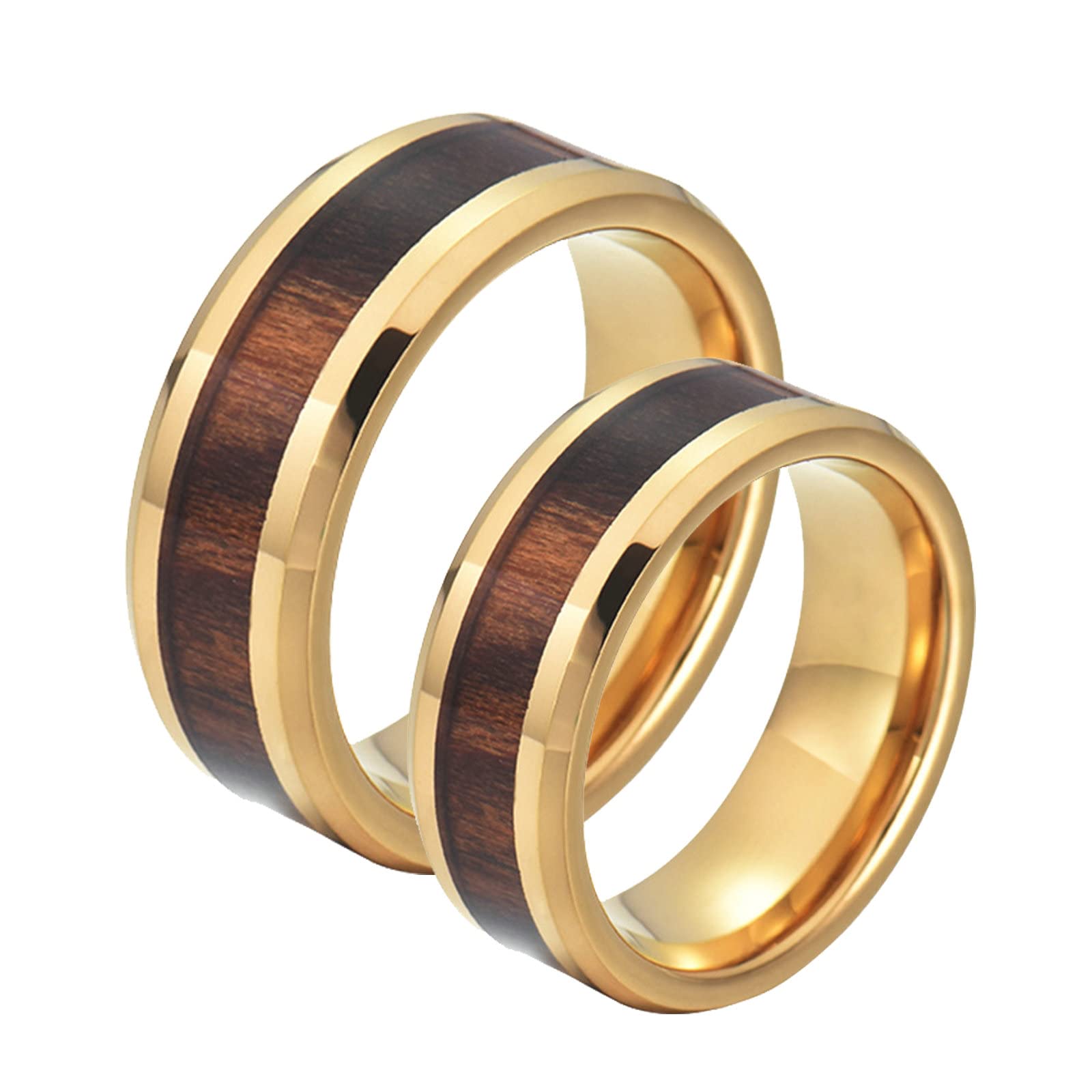 Aeici Anello Inciso Donna Uomo, Anelli Uomo Oro Tungsteno Anello in Legno d'oro 8mm Bordo Smussato Donna Misura 17 & Uomo Misura 20