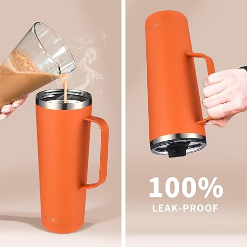Miniatura 3 de Mininoo Vaso de 24 onzas con asa, taza de café de viaje aislada con tapa y pajitas, vaso de café de acero inoxidable a prueba de fugas (zanahorias)