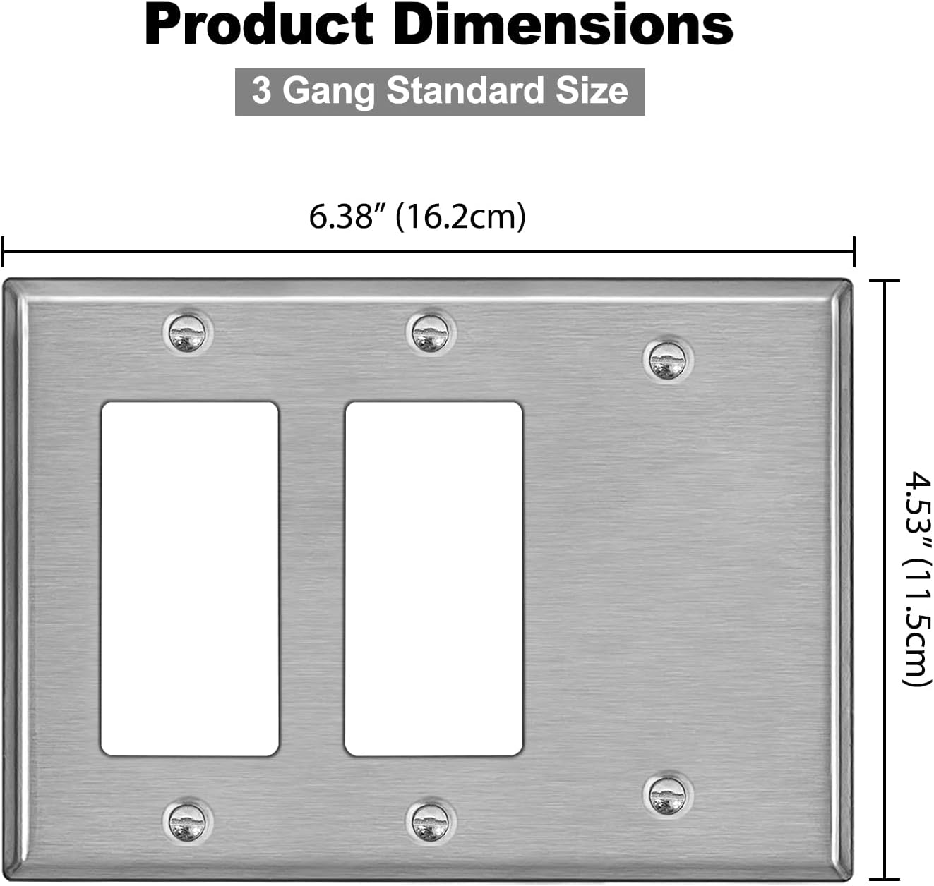 [2 Pack] BESTTEN 3-Gang Combination Metal Wall Plate with Ｗhite or Clear Plastic Film, 2-Decorator/1-Blank, Corrosion-Resistant Stainless Steel Outlet and Switch Cover, Brushed Finish