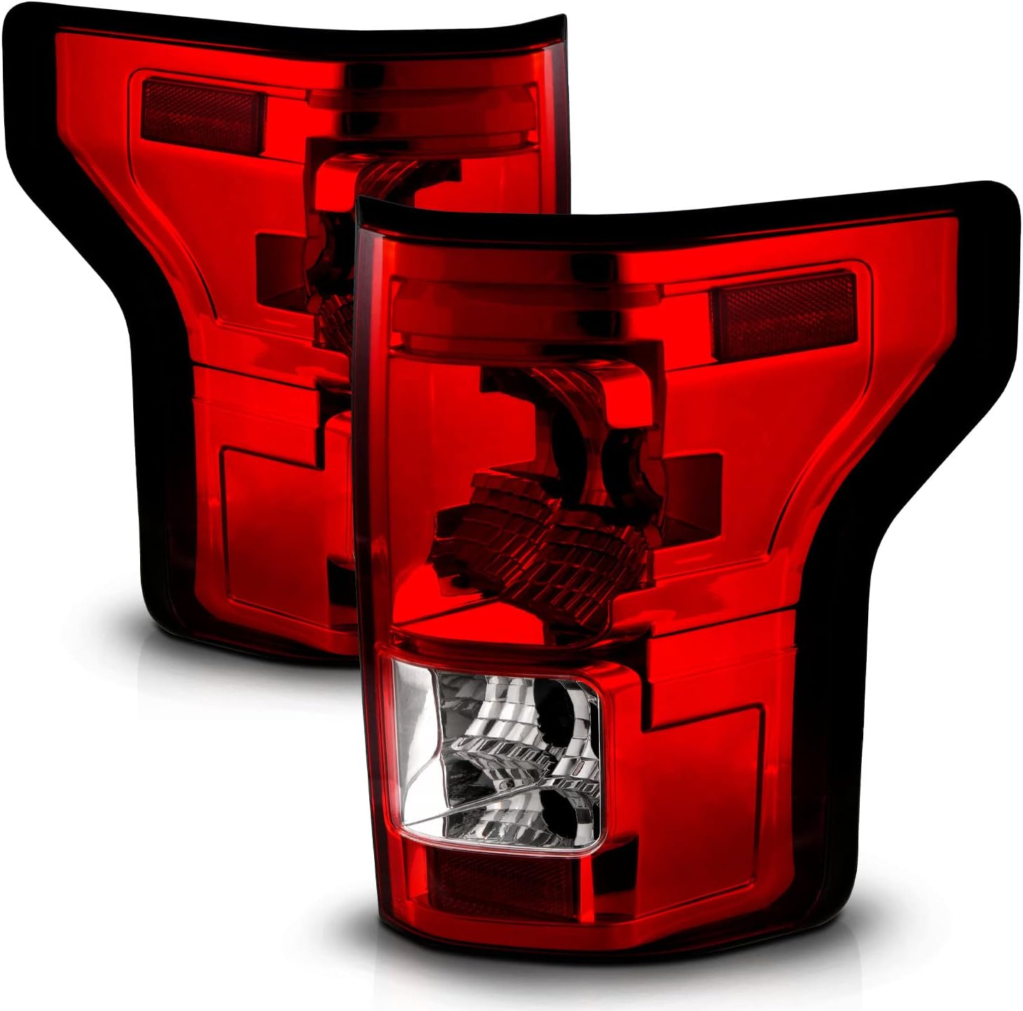 AmeriLite for 2015-2017 Ford F150 Pickup Halogen Type OE Replacement Red Tail Lights Assembly Set - Passenger and Driver Side