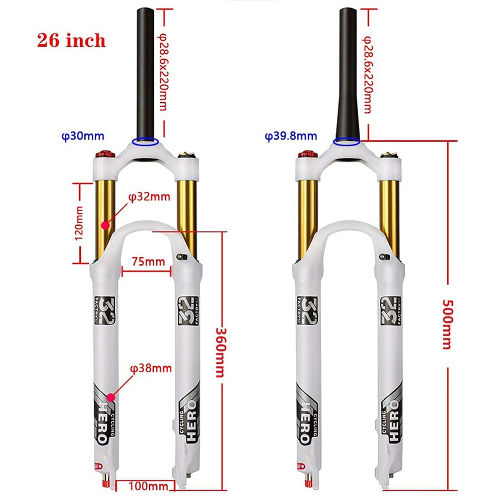 Ajuste de rebote de horquilla de bicicleta de montaña de aleación de magnesio, horquilla delantera de suspensión neumática, recorrido de 100 mm, eje de 9 mm, freno de disco,Linearcontrol-26inches
