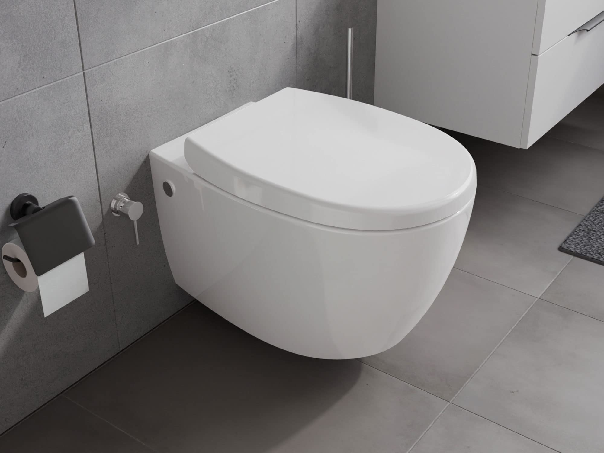 Aqua Bagno - WC Taharet, incluso sedile per WC da doccia, meccanismo Soft Close, WC sospeso con funzione bidet e sciacquone profondo, in ceramica
