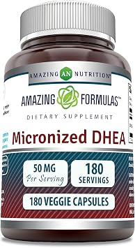 Amazing Formulas Micronized DHEA Supplement | 50 Mg per Serving | 180 Veggie Capsules | Non-GMO | Gluten-Free | Made in USA
