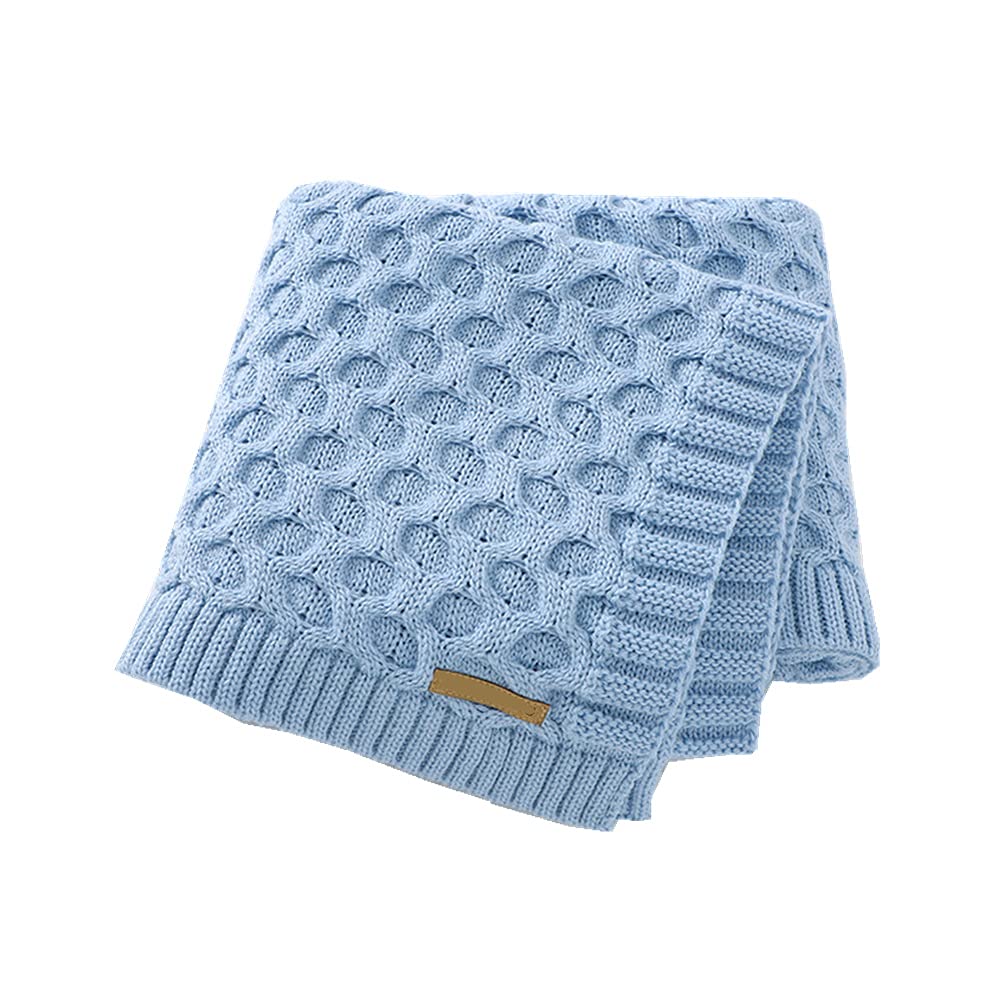 Surwin Baby Knitted Soft Blanket for Newborn, Warm Swaddle Wrap Stroller Cover Nursing Blanket Sleep Sack Stroller, Birthday Gift for Kids Boys and Girls (80x100cm,Light blue)