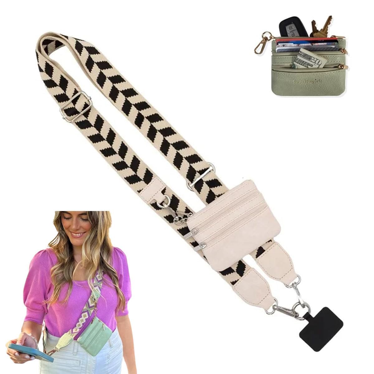Tohcsyyl Unisex B Phone Strap With Zippered Pouch, Clip And Go Crossbody Wallet, Adjustable Lanyard Charm For Women (B)