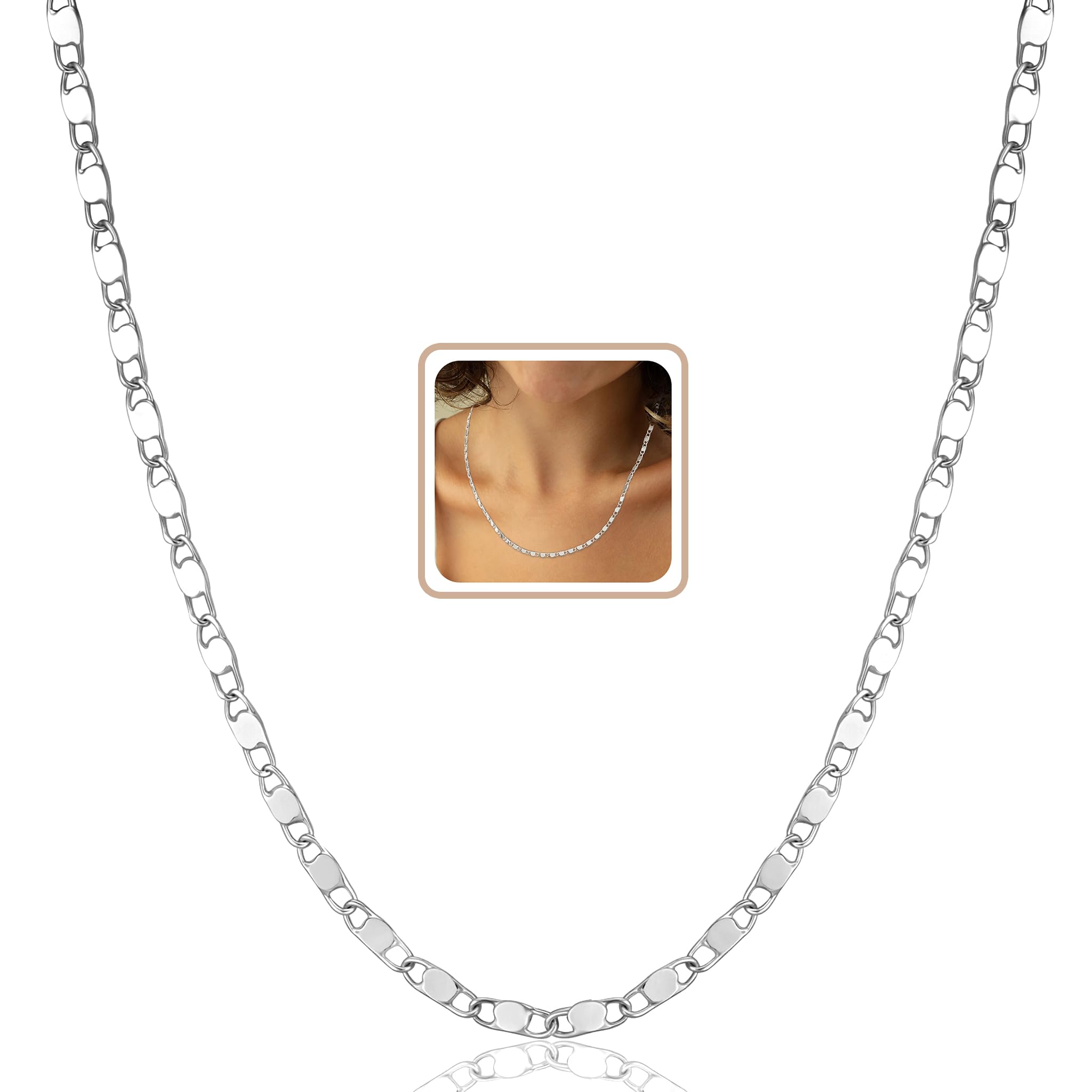 WEDDINEN 18K Gold/Sterling Silver Plated Chain Necklace for Women, Dainty Choker Necklace Simple Shining Chain for Women Girl, Non Tarnish Jewelry for Women Christmas Gifts Party