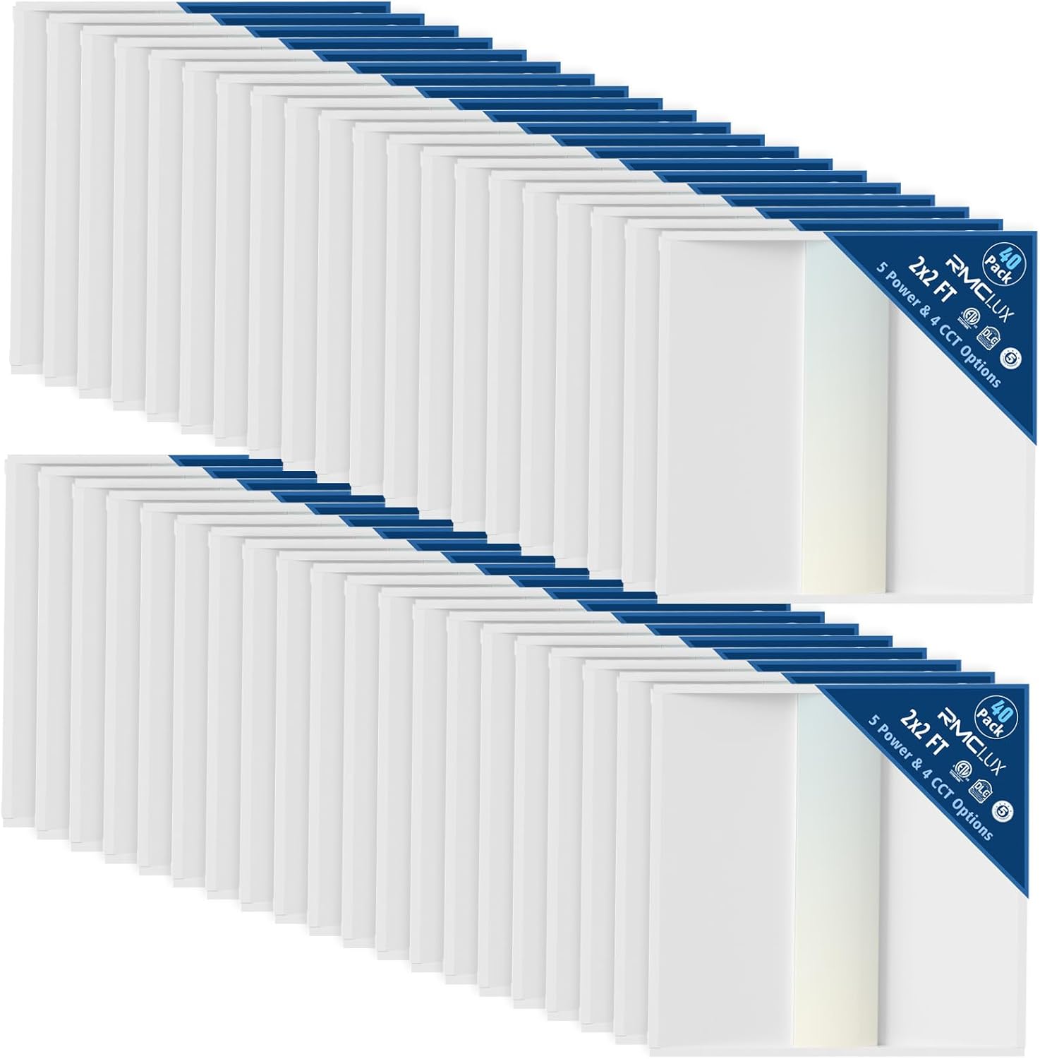 40 Pack 2x2 LED Troffer Light,20/W/25W/30W/35W/40W & 3000K/3500K/4000K/5000K Selectable,5200lm 0-10V Dimmable,ETL DLC Listed,100-277V,for Office & Warehouse