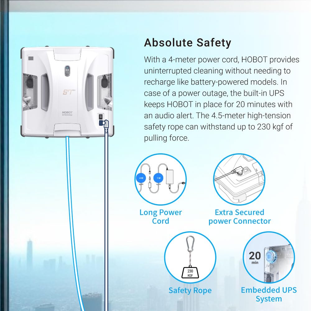 HOBOT S7 Pro Dual Mop Polish Hand Wiping Tec Robot Limpiador de Ventanas, Pulverización Dual Ultrasónica de 15nm, 4800Pa de Potencia de Succión, App y Control Remoto | para vidrio enmarcado / sin