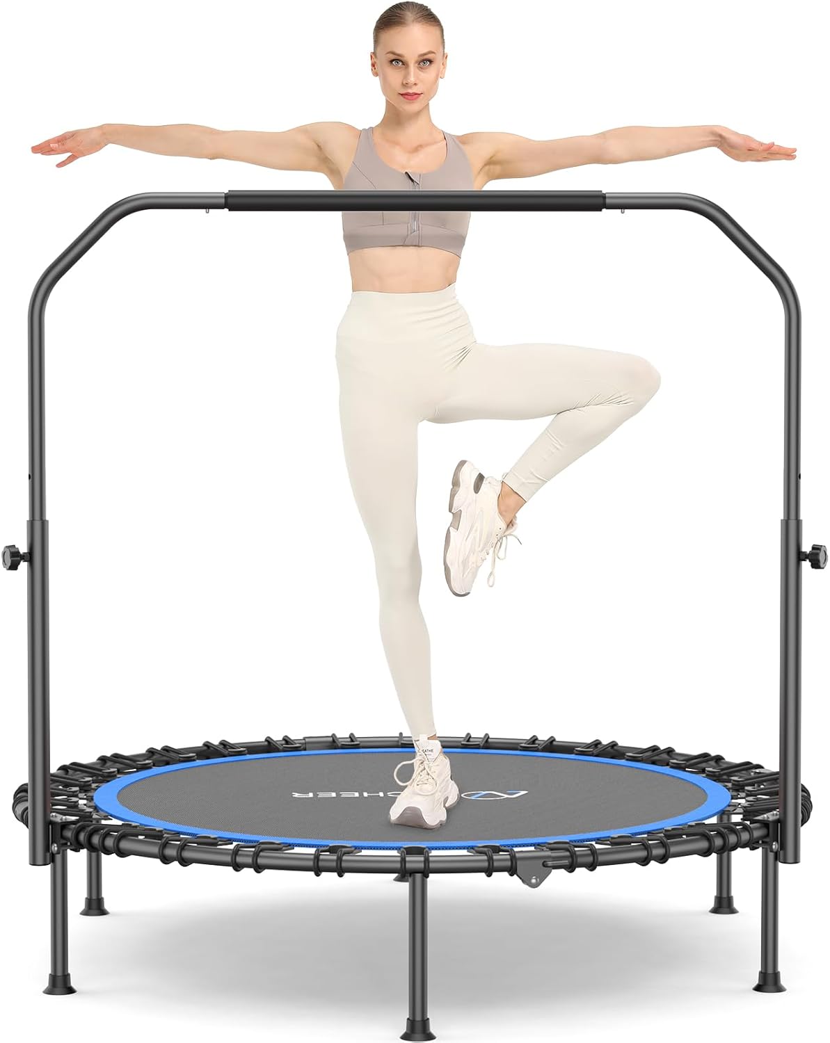 ANCHEER 40/48″ Mini Trampoline with Upgraded Bungee Cords, 550LBS Capacity, Adjustable Foam Bar & Resistance Ropes, Indoor/Outdoor Rebounder for Adults