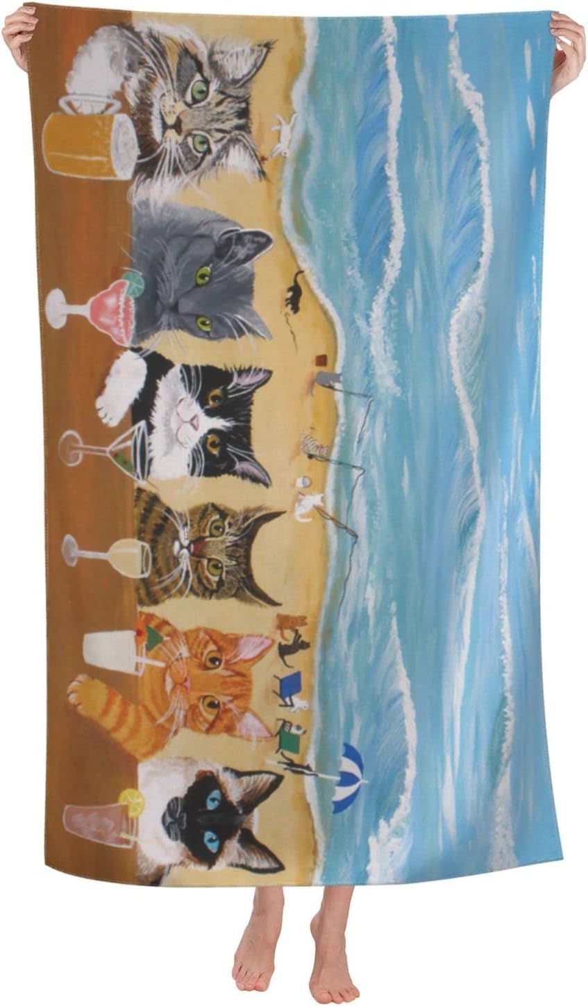 Cat Microfiber Beach Towel for Women, Adults - Cute Personalized, Oversized, Quick Dry, Sand Free - 30"x 60"