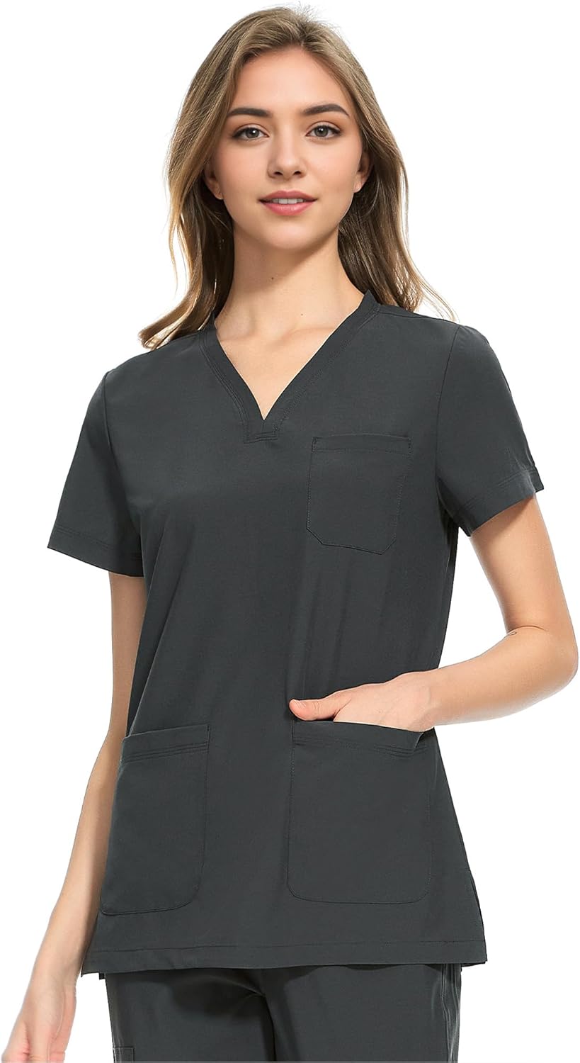 COZYFIT Medical Scrub Tops for Women - Soft Stretch,Curved V-Neck Scrub Tops with 3 Pockets - Image 2