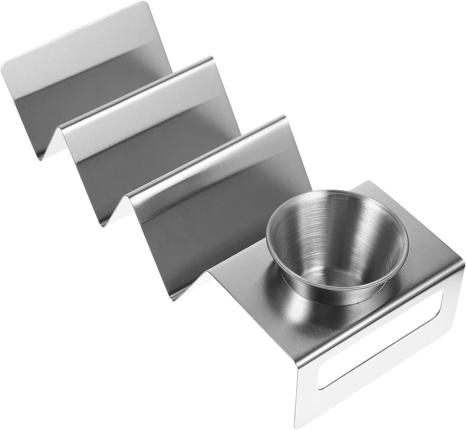 VALICLUD Stainless Steel Taco Holder W-shaped Rack with Seasoning Cup Oven-safe Metal Taco Stand Compact Stackable Baked Pancake and Burrito Serving Tray for Parties and Home Use