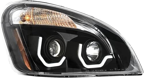 Miniatura 4 de EPIC LIGHTING Faros delanteros halógenos estilo OE con bisel negro con luz LED blanca de repuesto para FREIGHTLINER 08-17 CASCADIA A0651907006