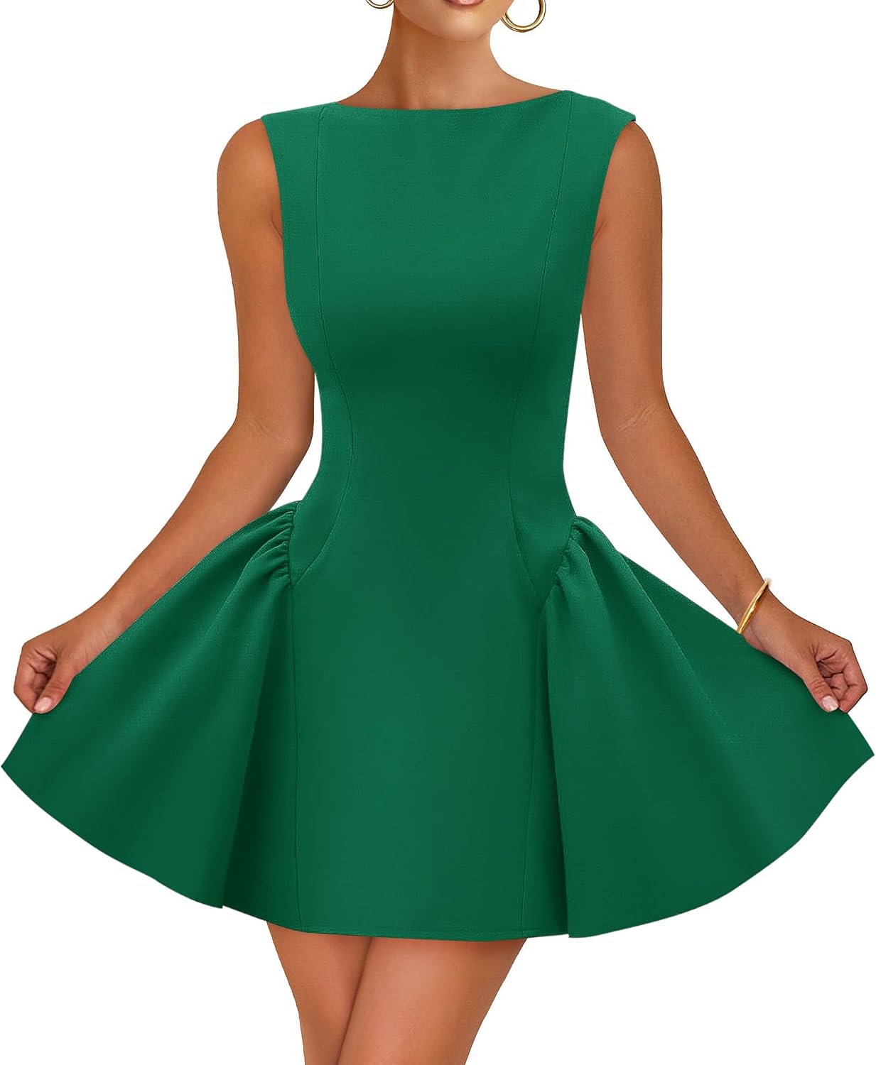 ZESICA Women's 2026 Summer Sleeveless Cocktail Mini Dress Boat Neck Backless Swing A Line Wedding Club Party Short Dresses