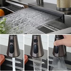 THOISEWELT® AISI 304"Stainless Steel Kitchen Sink Single Bowl Integrated Waterfall Full Set Black Color 30 x 18 Incesh