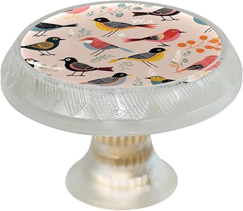 Miniatura 1 de GUEROTKR Round Dresser Drawer Knobs,Kitchen Handles for Cabinets,4Pcs,Animals Birds Colorful People,Dresser Handles and Knobs