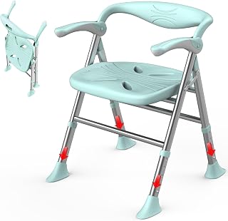 Doblar Silla para Ducha,Silla Ducha Personas Mayores,Capacidad MáXima de Carga 150 Kg,Apoyabrazos Plegables,Taburete BañO Ajustable en Altura de 5 Niveles (Verde, Asientos Planos)