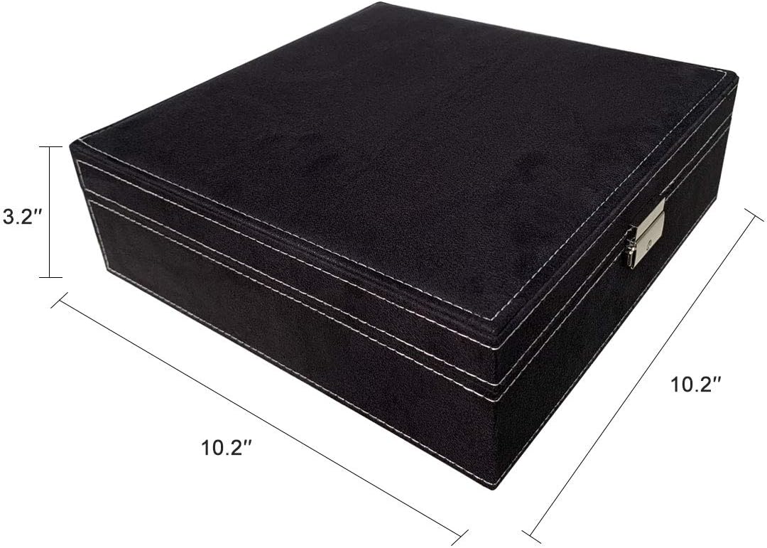 Ationgle 2-Layer Jewelry Organizer Box with Lock - 44 Compartments Suede Jewelry Box for Women for Girls for Ring Necklace Earring Ear Stud Bracelet Brooch, Black