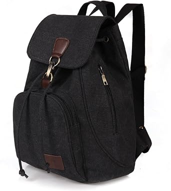 WITERY Backpack Purse for Women Casual Daypack Small Canvas Backpack with Flap Drawstring Ladies Multi-Pocket College Bookbag