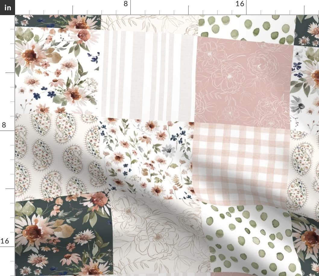 Spoonflower Fabric - Autumn Cheater Quilt Sunflowers Botanical Girl Nursery Baby Watercolor Printed on Petal Signature Cotton Fabric Fat Quarter - Sewing Quilting Apparel Crafts Decor