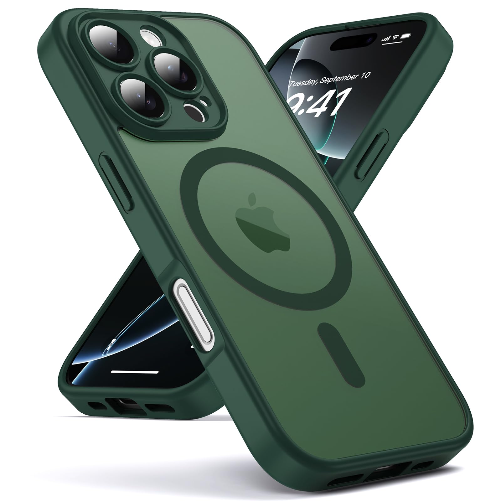 for iPhone 16 Pro case, MagSafe Compatible, Camera Protection, Magnetic Translucent Matte Film case, Military Grade (Forest Green)