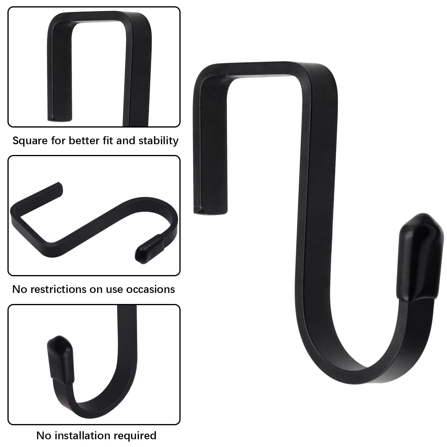 1.2 Inchs Diameter Square Tube Hook Balcony Guardrail Storage Hook Ladder Bike Hangers Sports Equipment Garage Storage Organizer for Hanging Plants, Ladders, Bikes, Ropes and More Bulk Items (Black B)