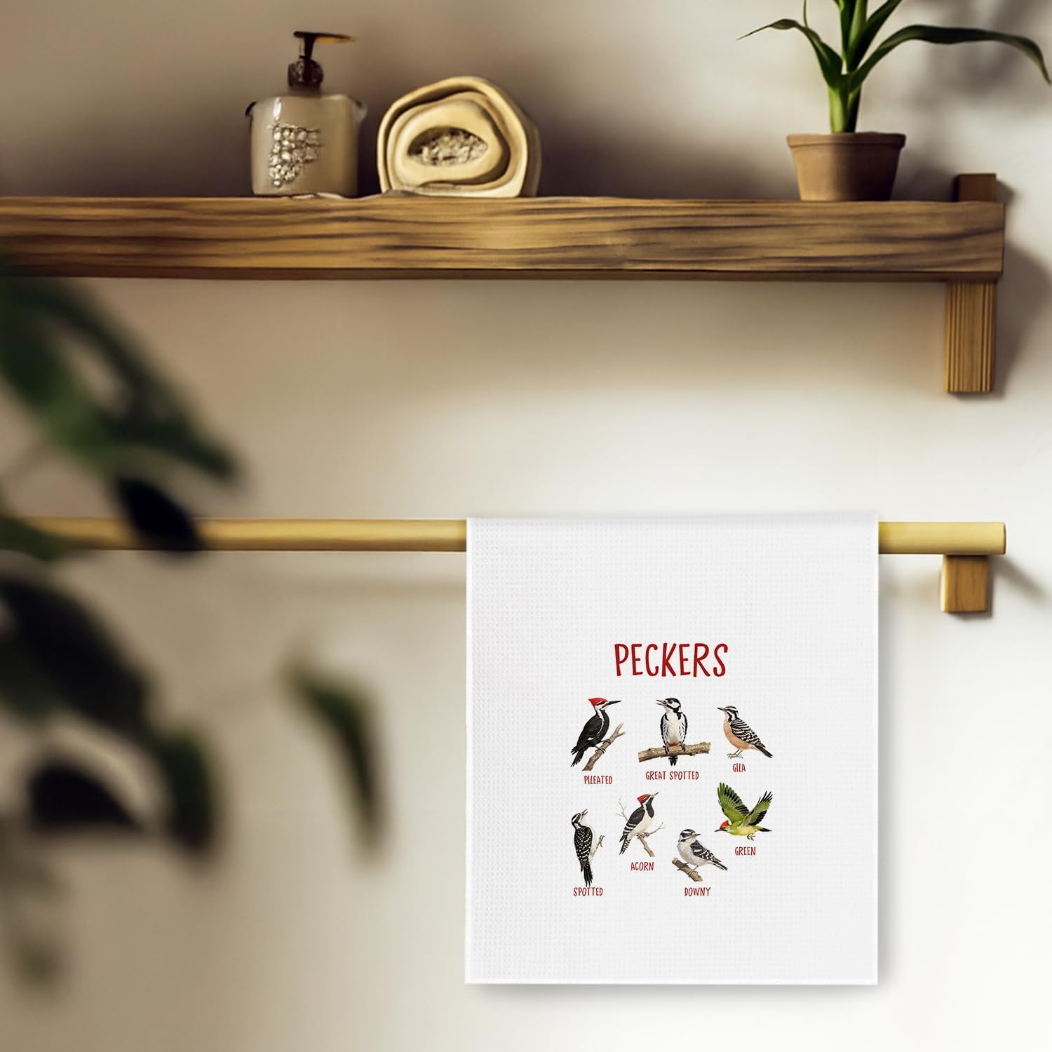 Funny Woodpecker Bird Kitchen Towels, Bird Lover Watching Watcher Gifts, Birding Gifts Decorative Dish Tea Hand Towels for Kitchen Bathroom, 16x24 Inch