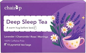 Chaizup Deep Sleep Tea | 15 Pyramid Tea Bags | Natural Herbal Relaxation Tea | Caffeine-Free | Promotes Restful Sleep, Reduces Stress & Anxiety | Calming Chamomile & Lavender Blend