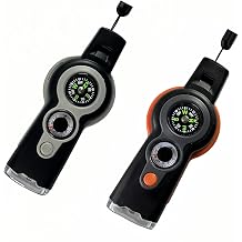 7 in 1 Emergency Survival Whistle with Compass, Outdoor Multi-Functional Hiking Safety Tool with Lanyard