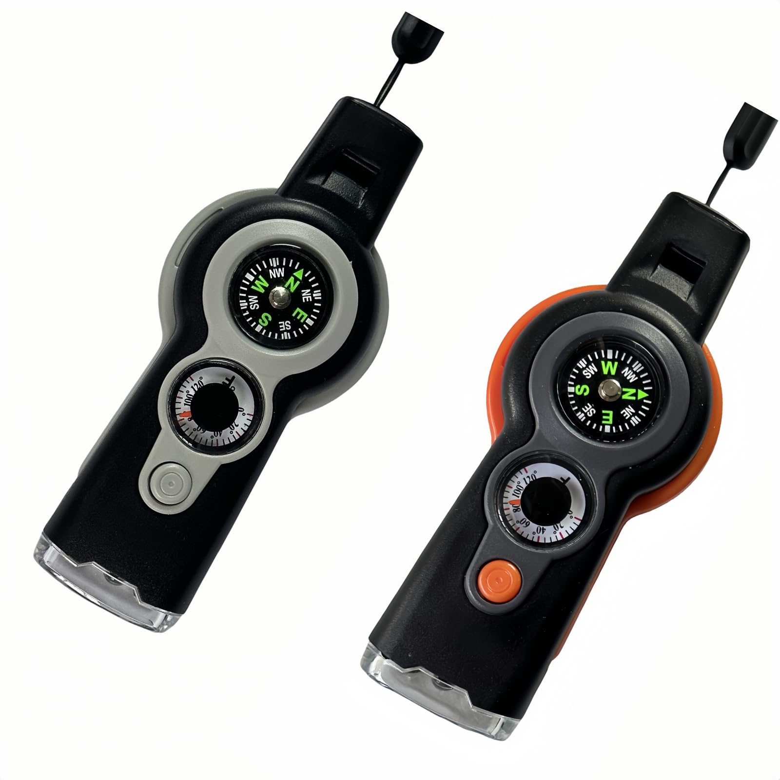 EGGEIL 7 in 1 Emergency Survival Whistle with Compass, Outdoor Multi-Functional Hiking Safety Tool, 2 Pack Whistle with Lanyard