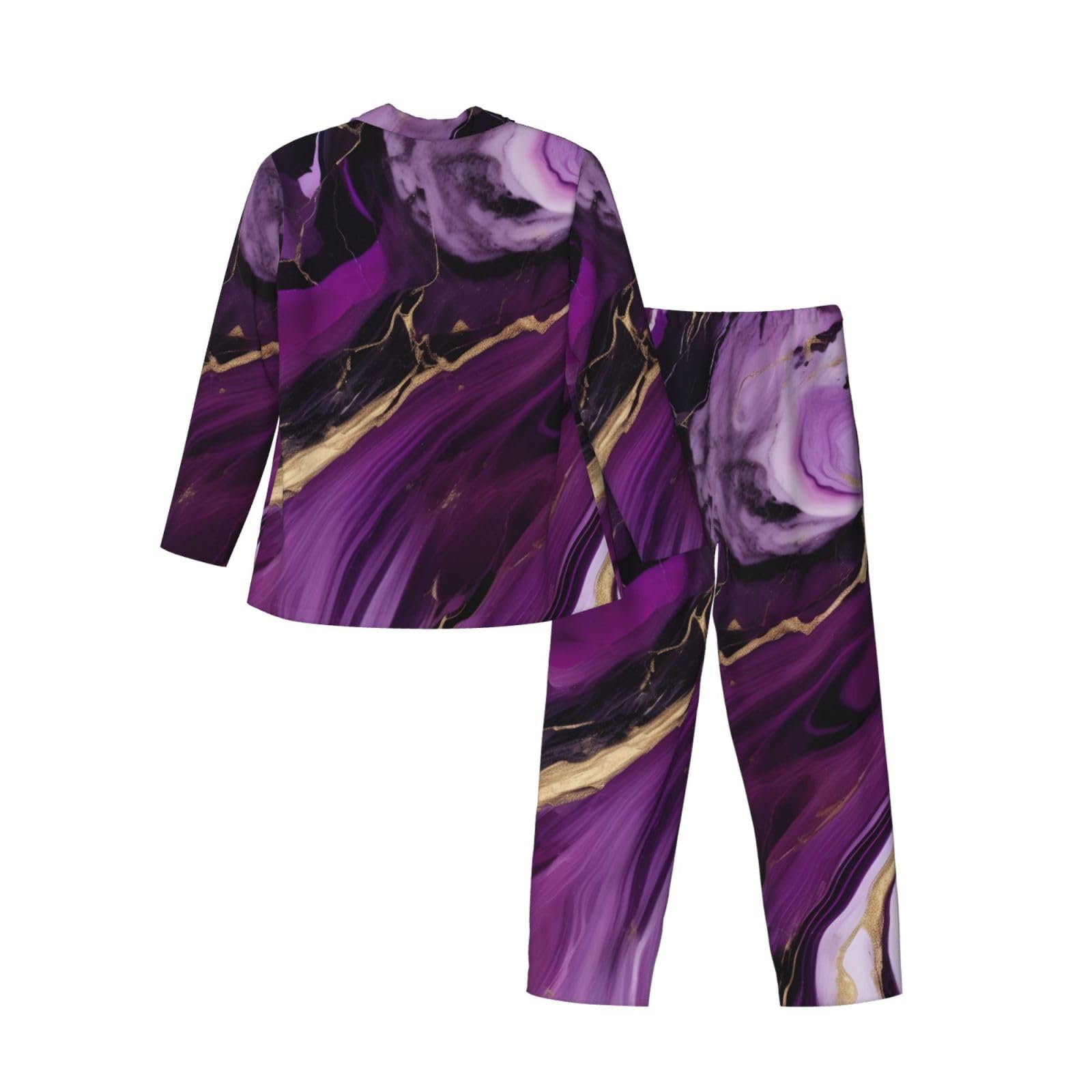 Set pigiama a maniche lunghe da uomo in marmo con texture viola scuro 1 stampa set pigiama da notte in due pezzi abbigliamento da notte traspirante