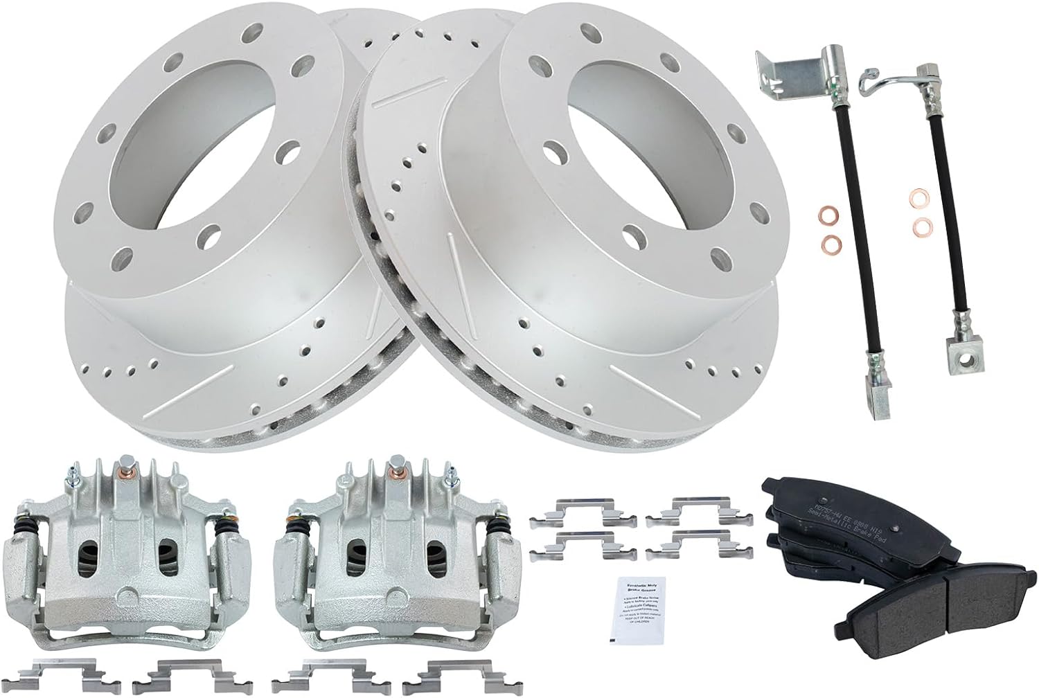 TRQ Brake Pad & Rotor Kit Slotted X Drilled Performance Semi-Metallic Compatible with 2002-2004 Ford F-250 Super Duty F-350 Super Duty