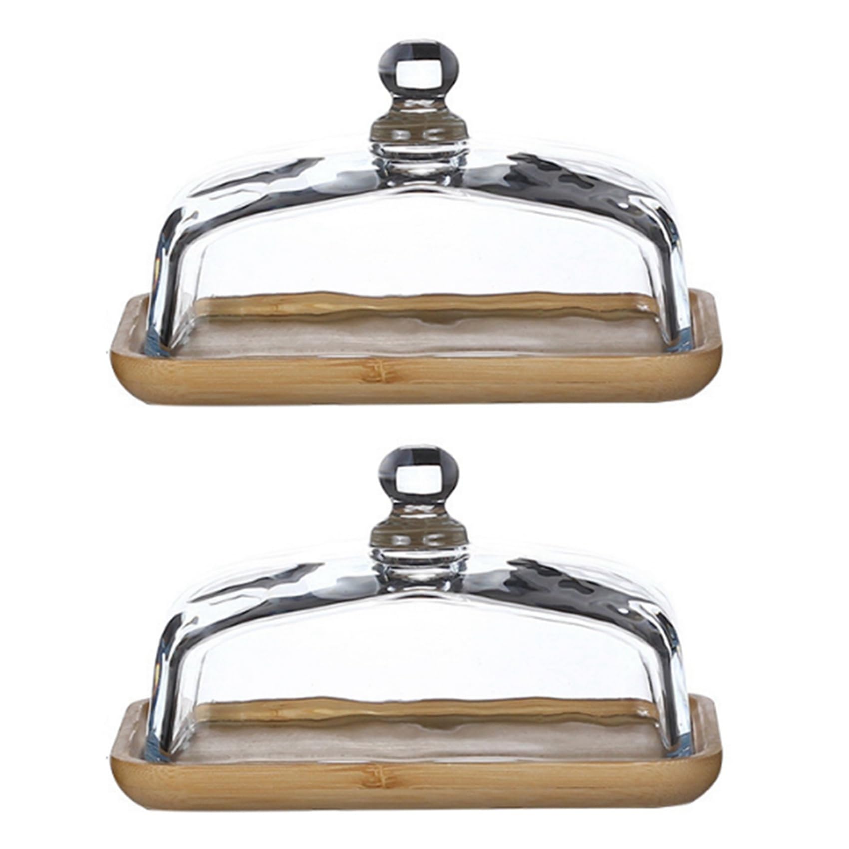 VIOPDER 2X Bamboo Butter Dish with Glass Lid - Clear Butter Tray for Refrigerator&Counter for Butter