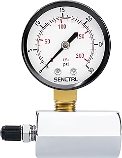 SENCTRL 0-30 Psi Gas Pressure Test Gauge, 2" Dial Size, 3/4" FNPT Connection, Brass Valve, Chrome Plated Steel Body Assembly