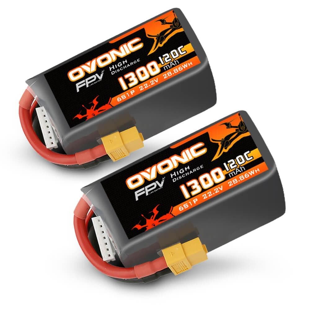 OVONIC Batería de polímero de litio para helicóptero teledirigido FPV, avión, Quadcopter, Hobby Racing, 6S, 1300 mAh, 22,2 V, 120 C, con conector XT60